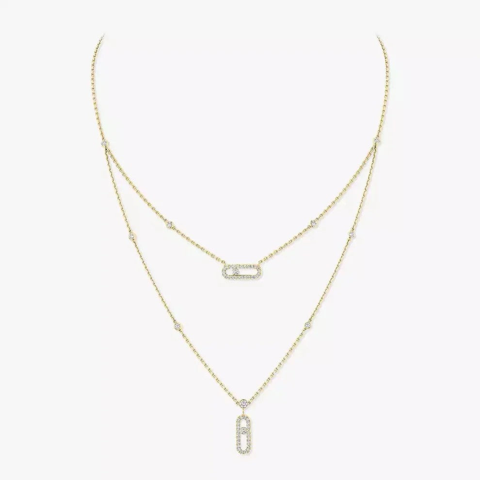 [AURORA]2 Rows Rose Gold Diamond Pave_ Necklace Move Uno