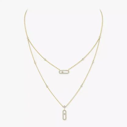 [AURORA]2 Rows Rose Gold Diamond Pave_ Necklace Move Uno