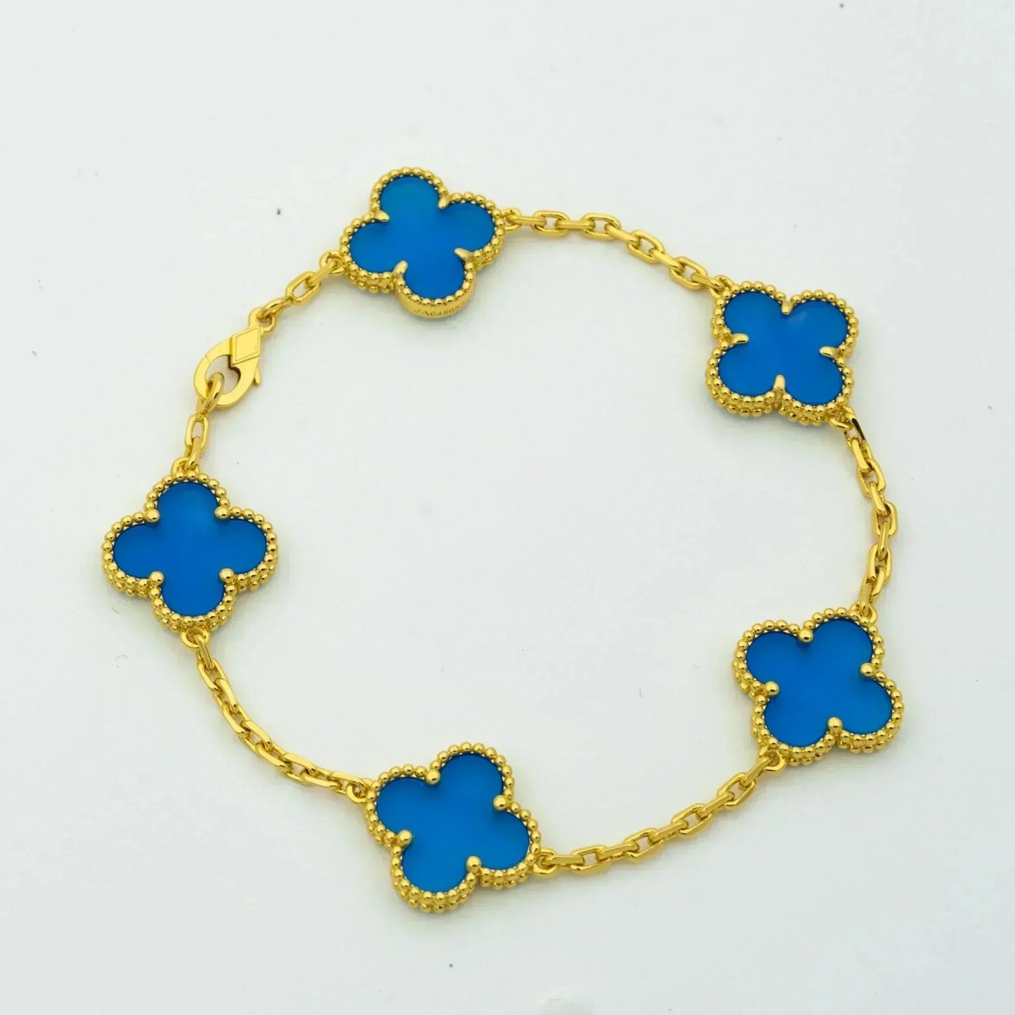 [Baslove]CLOVER 5 MOTIFS BLUE AGATE BRACELET