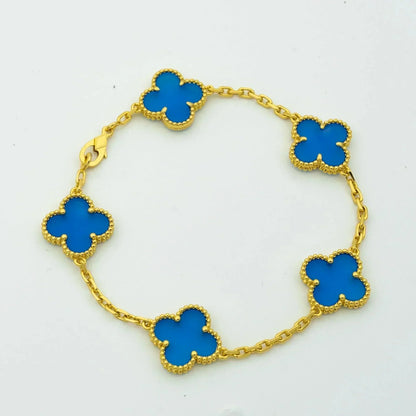 [Baslove]CLOVER 5 MOTIFS BLUE AGATE BRACELET