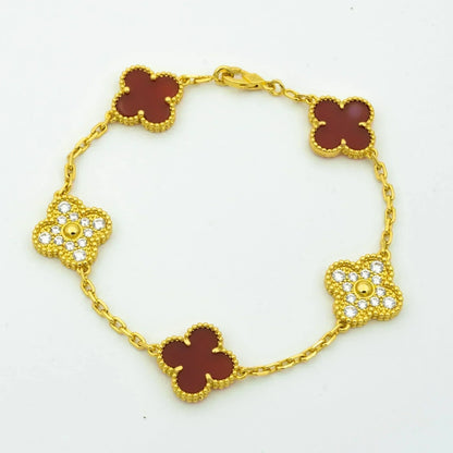 [Baslove]CLOVER 5 MOTIFS CARNELIAN DIAMOND BRACELET