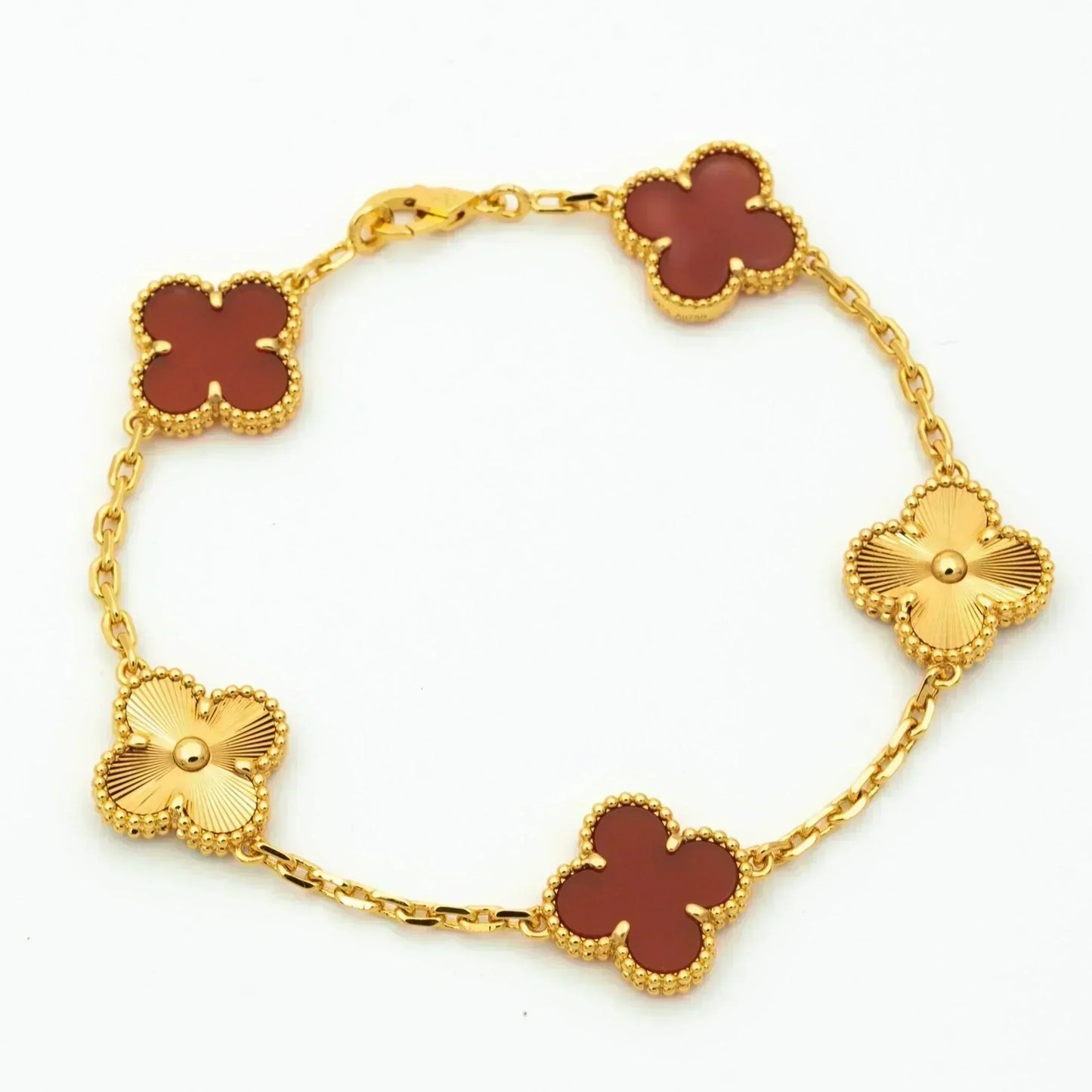 [Baslove]CLOVER  5 MOTIFS CARNELIAN GOLD BRACELET