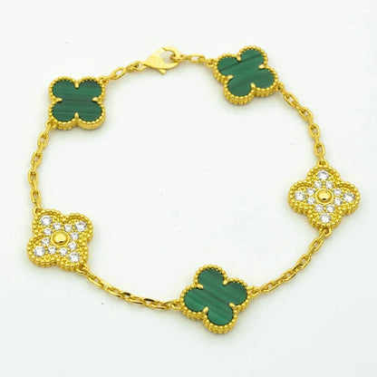 [Baslove]CLOVER  5 MOTIF MALACHITE DIAMOND BRACELET