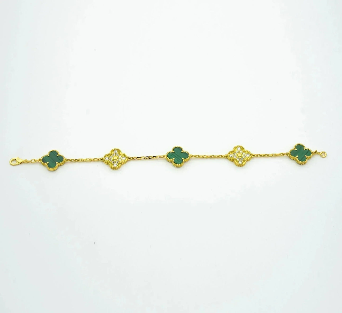 [Baslove]CLOVER  5 MOTIF MALACHITE DIAMOND BRACELET