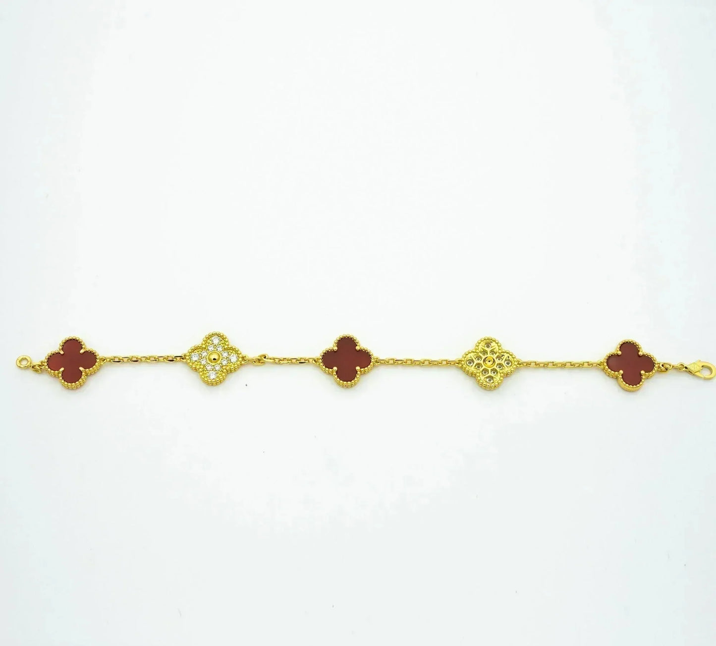 [Baslove]CLOVER 5 MOTIFS CARNELIAN DIAMOND BRACELET