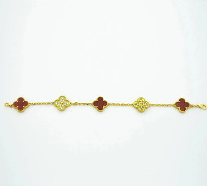 [Baslove]CLOVER 5 MOTIFS CARNELIAN DIAMOND BRACELET