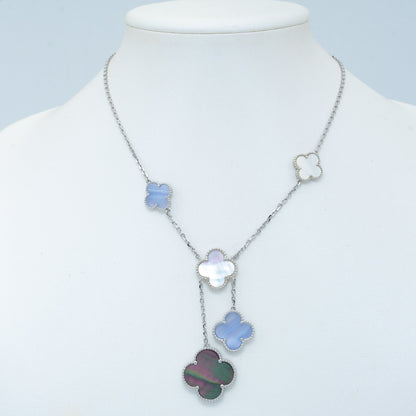 [Baslove]CLOVER MOP CHALCEDONY NECKLACE SILVER 6 MOTIF