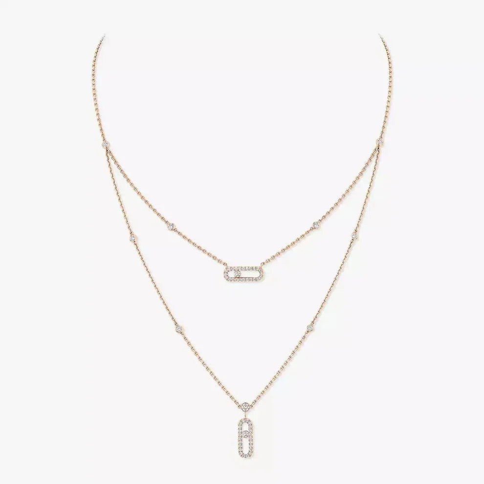 [AURORA]2 Rows Rose Gold Diamond Pave_ Necklace Move Uno
