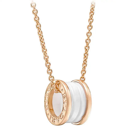 [Baslove]ZERO 1 WHITE CERAMIC PINK GOLD DIAMOND NECKLACE