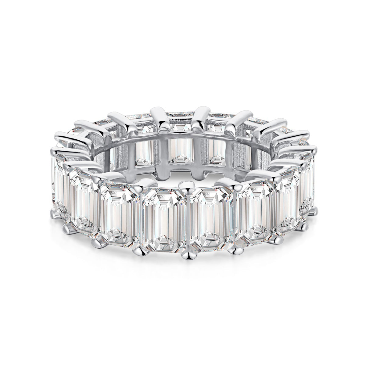 [Baslove]0.75 Carat Elegant Emerald Cut Tennis Ring