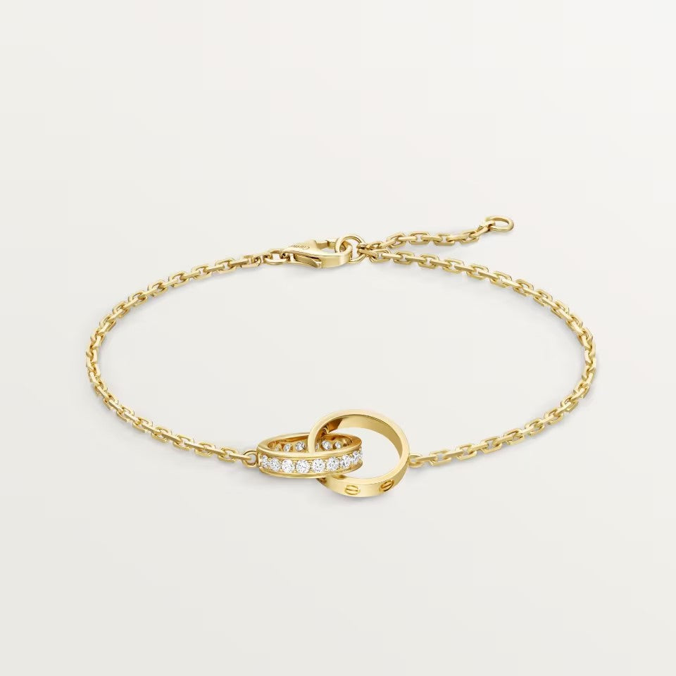 [AURORA]LOVE DOUBLE RING HALF DIAMOND BRACELET