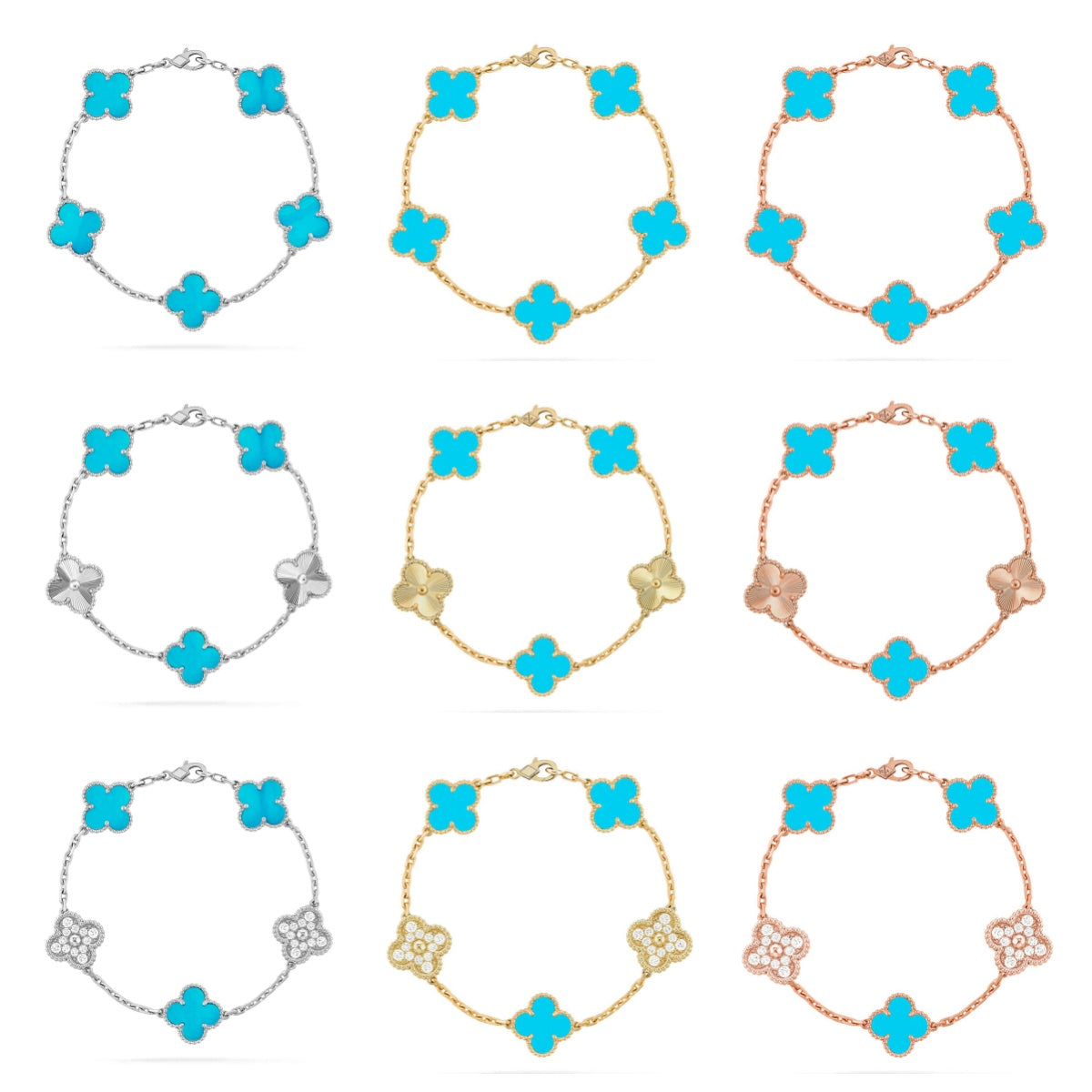 [AURORA] CLOVER 5 MOTIF TURQUOISE BRACELET COLLECTION