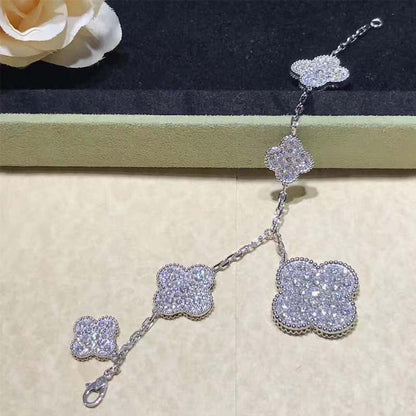 [Baslove]CLOVER 6 MOTIFS SILVER DIAMOND BRACELET