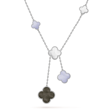 [Baslove]CLOVER MOP CHALCEDONY NECKLACE SILVER 6 MOTIF