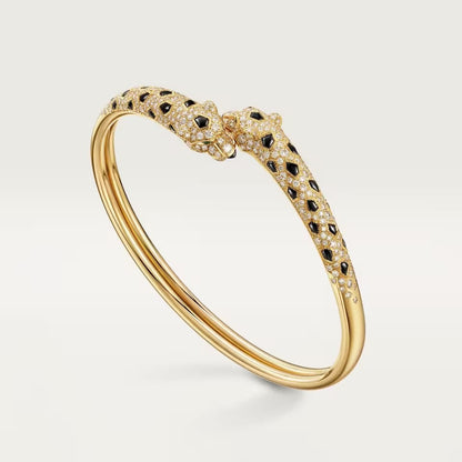 [AURORA]PANTHERE DOUBLE HEADED HALF DIAMOND OPEN BRACELET
