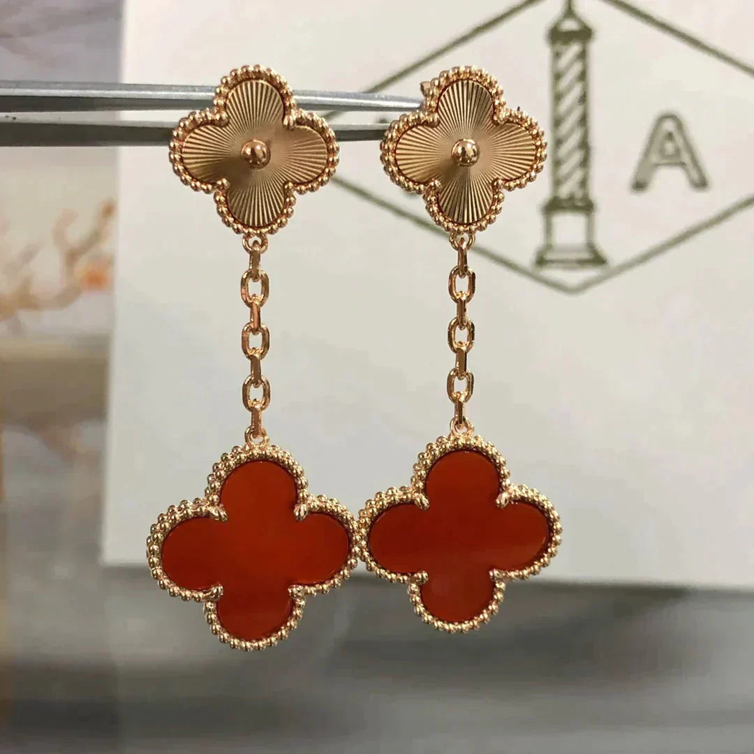 [Baslove]CLOVER 2 MOTIF  LASER CARNELIAN EARRINGS