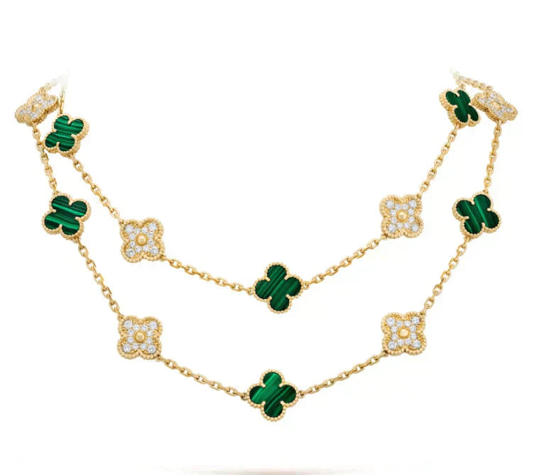 [Baslove]CLOVER 20 MOTIFS MALACHITE DIAMOND NECKLACE