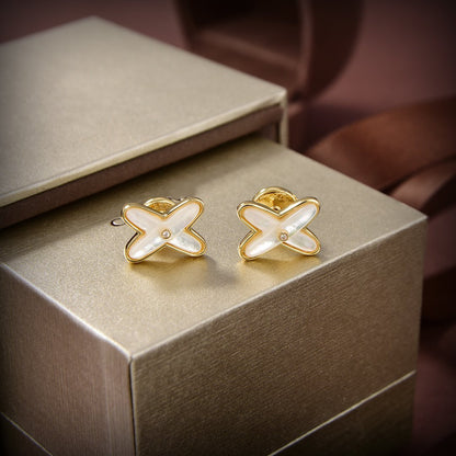 [Baslove]JEUX DE WHITE MOP GOLD DIAMOND EARRINGS