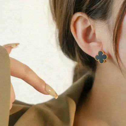 [Baslove]CLOVER MEDIUM 1 MOTIFS  ONYX STUD EARRINGS