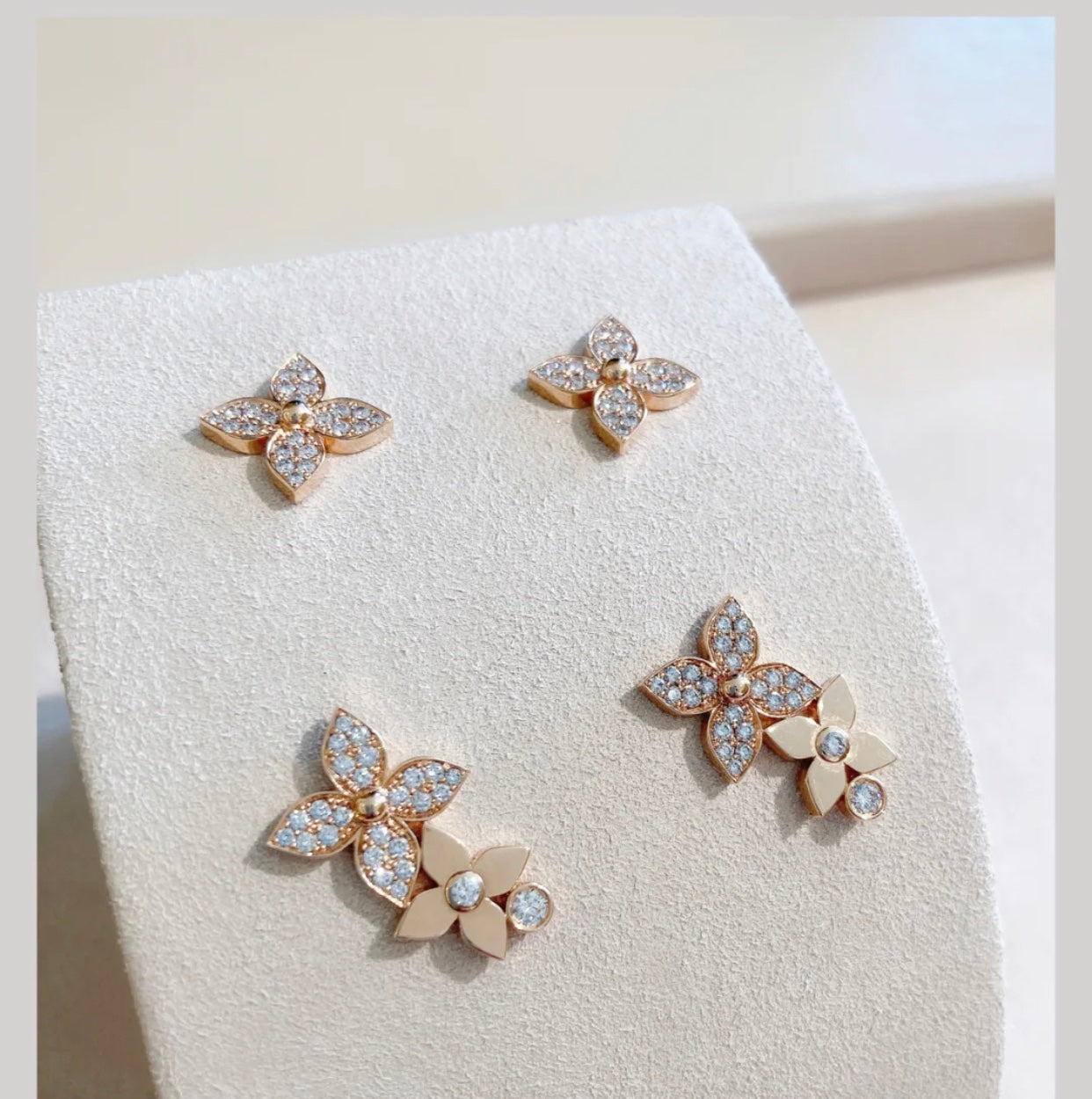 [Baslove]STAR BLOSSOM STUD EARRINGS PINK GOLD DIAMONDS