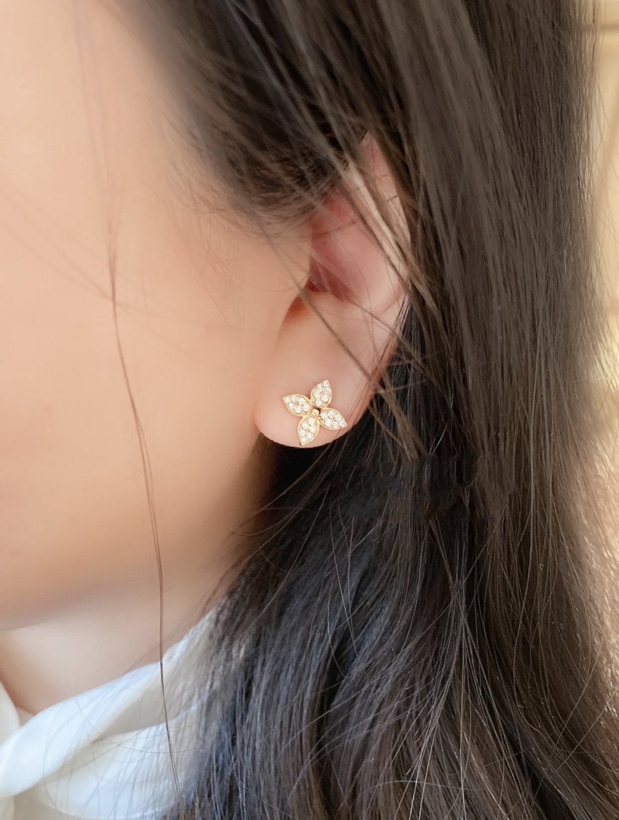 [Baslove]STAR BLOSSOM STUD EARRINGS PINK GOLD DIAMONDS