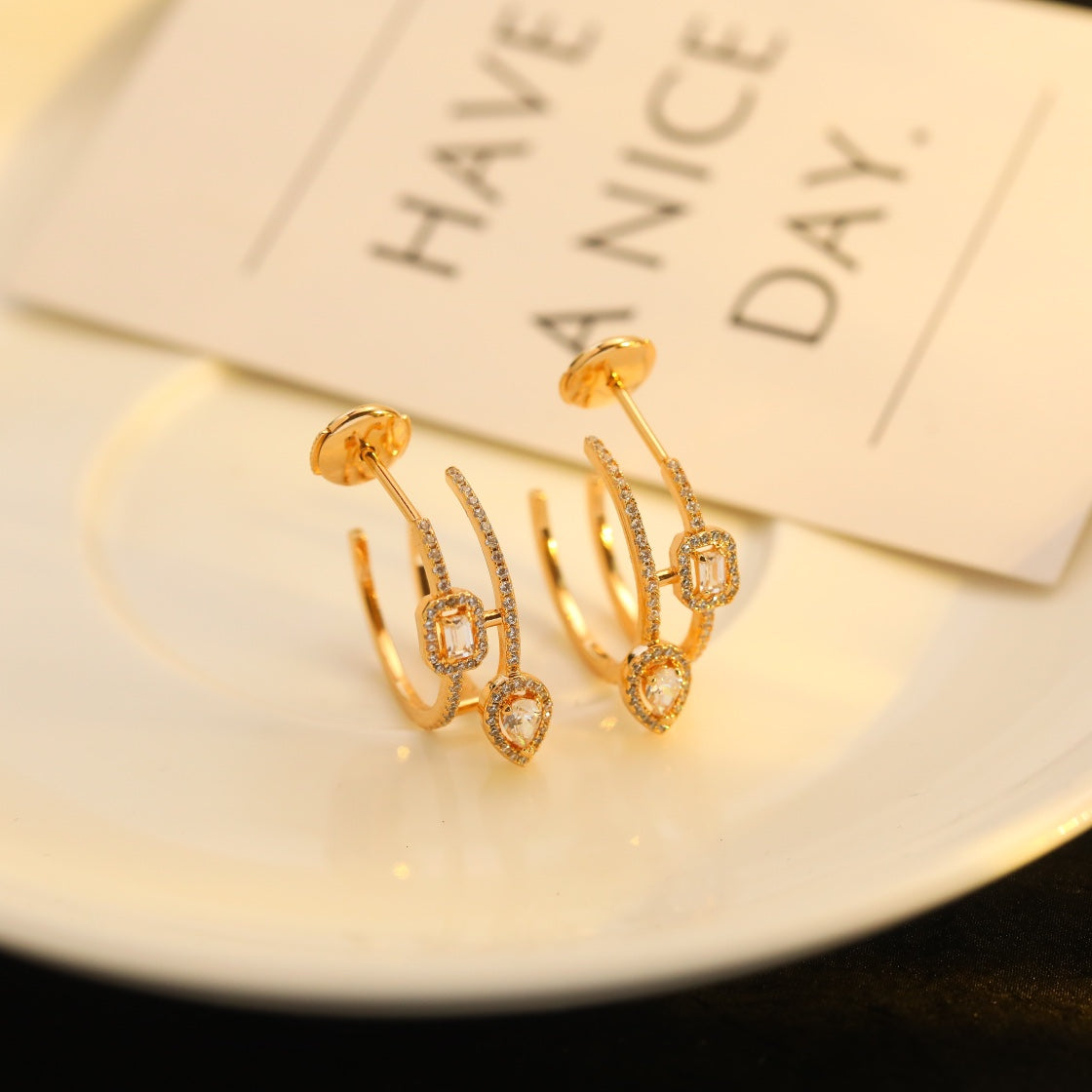 [AURORA]CREOLES MY TWIN 2 RANGS SILVER DIAMOND EARRINGS