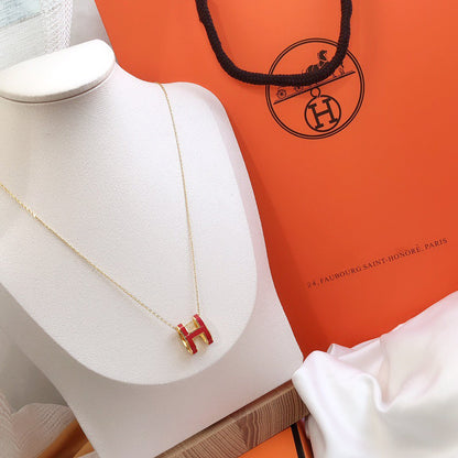 [Baslove]HM CLIC RED ENAMEL GOLD NECKLACE