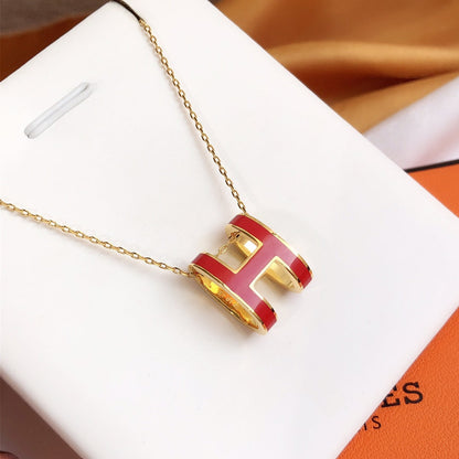 [Baslove]HM CLIC RED ENAMEL GOLD NECKLACE