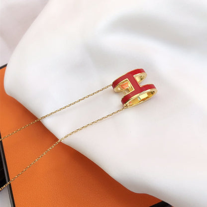 [Baslove]HM CLIC RED ENAMEL GOLD NECKLACE