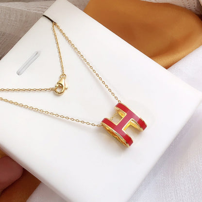 [Baslove]HM CLIC RED ENAMEL GOLD NECKLACE