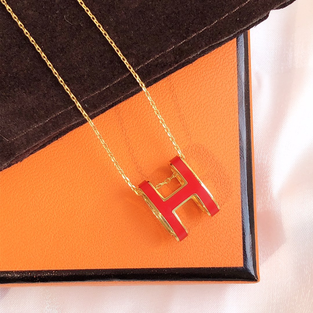 [Baslove]HM CLIC RED ENAMEL GOLD NECKLACE