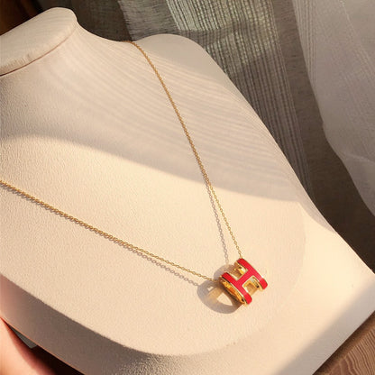 [Baslove]HM CLIC RED ENAMEL GOLD NECKLACE