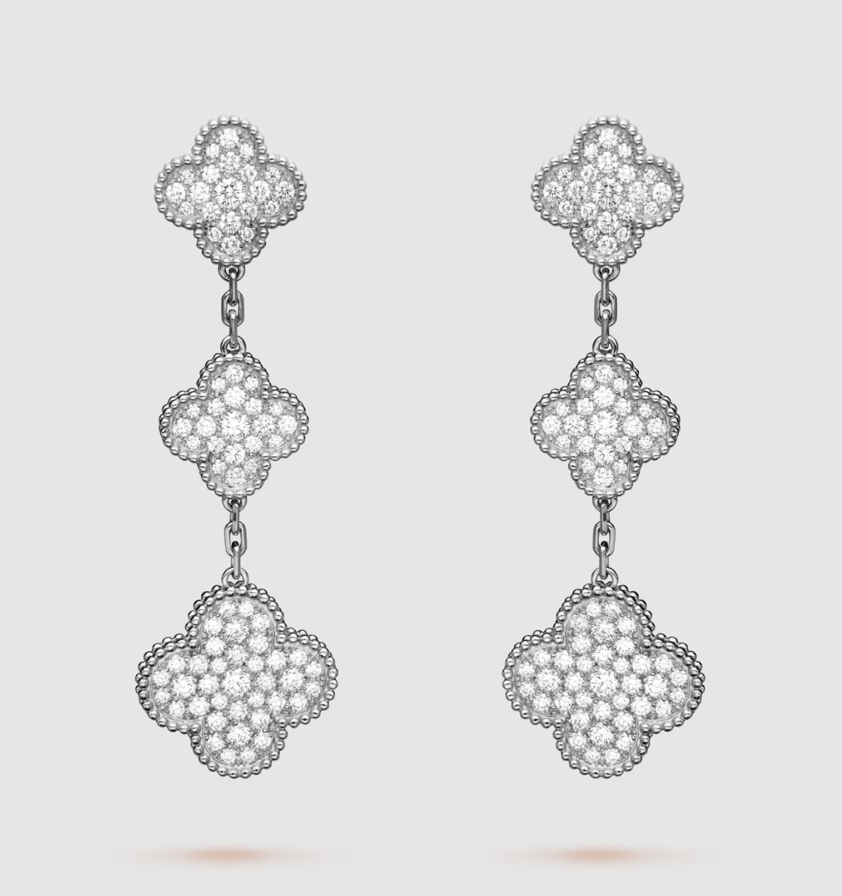 [Baslove]CLOVER 3 MOTIF DIAMOND SILVER DROP EARRINGS