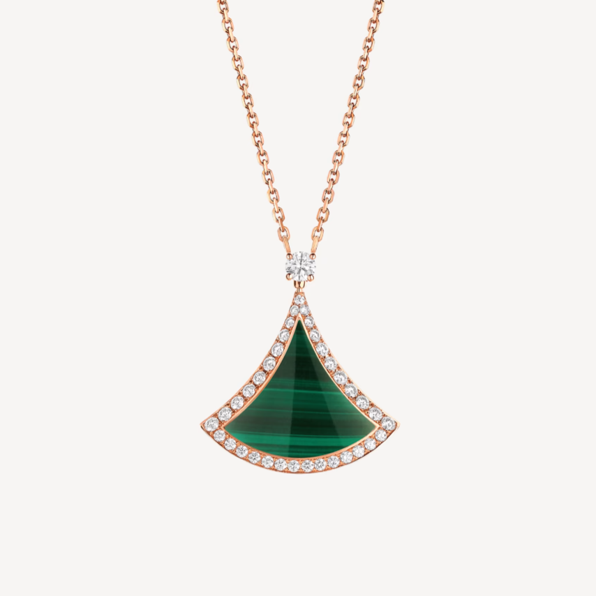 [Baslove]DREAM MALACHITE DIAMOND PAVED PINK GOLD NECKLACE