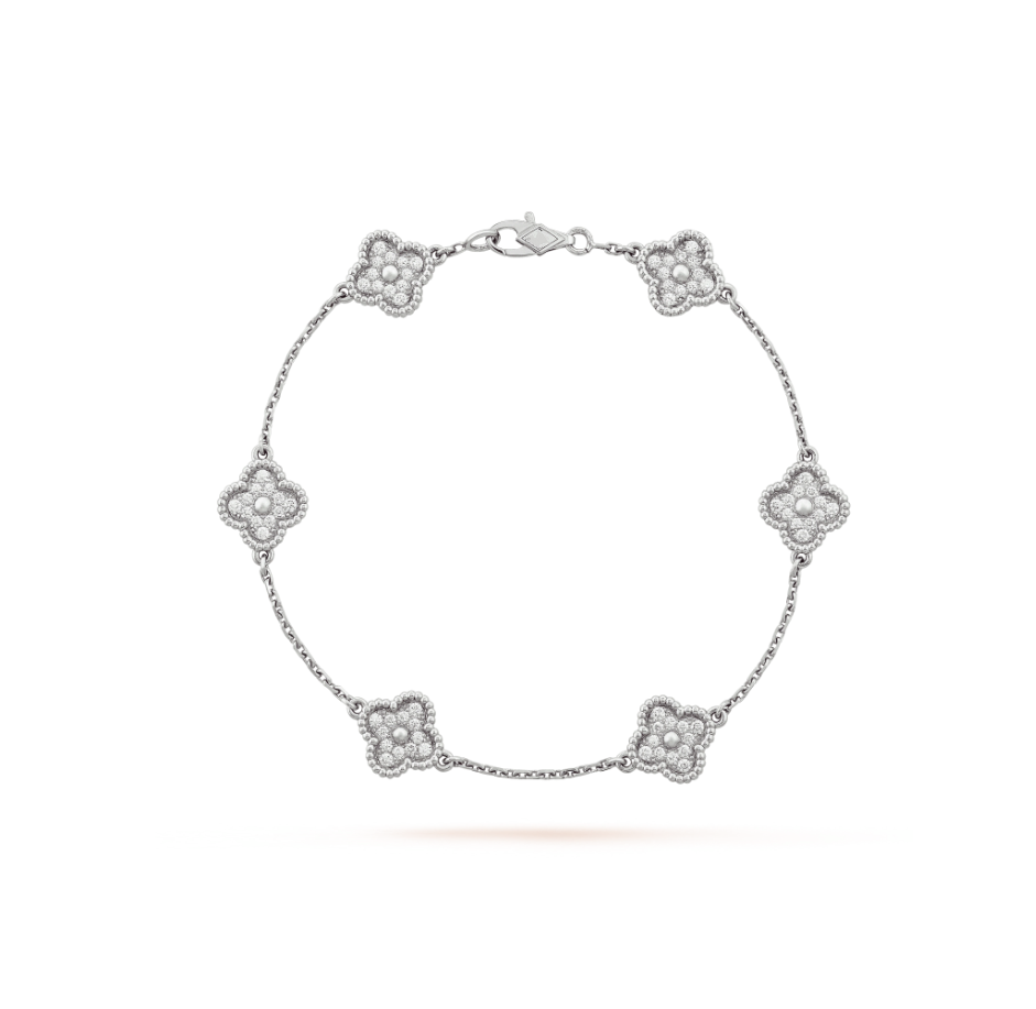 [Baslove]CLOVER 6 MOTIF SILVER DIAMOND BRACELET