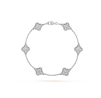 [Baslove]CLOVER 6 MOTIF SILVER DIAMOND BRACELET