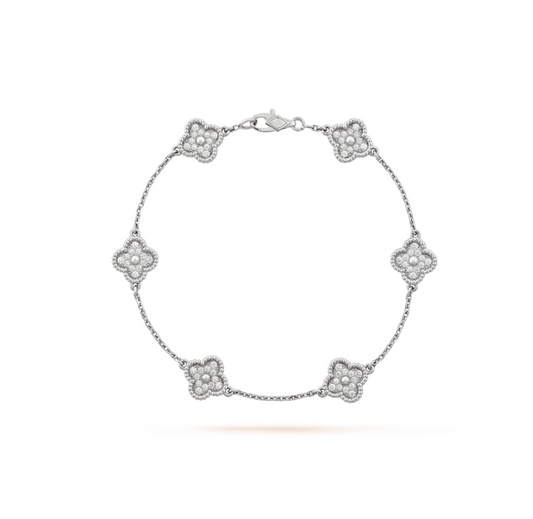 [Baslove]CLOVER 6 MOTIF SILVER DIAMOND BRACELET