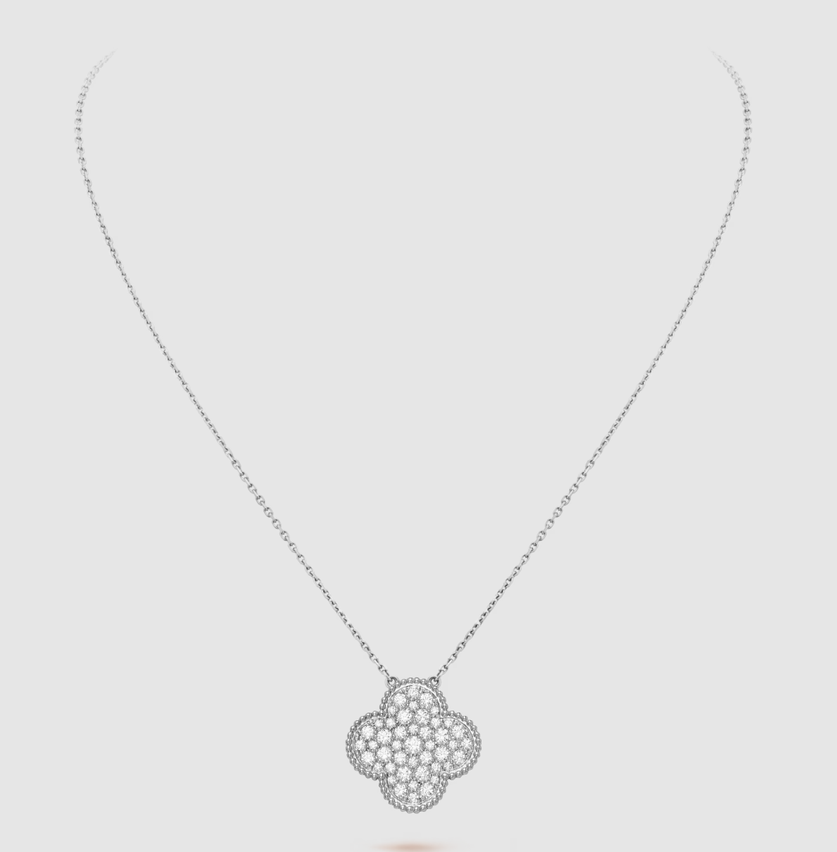 [Baslove]CLOVER 25MM LARGE PENDANT DIAMOND PAVED SILVER NECKLACE