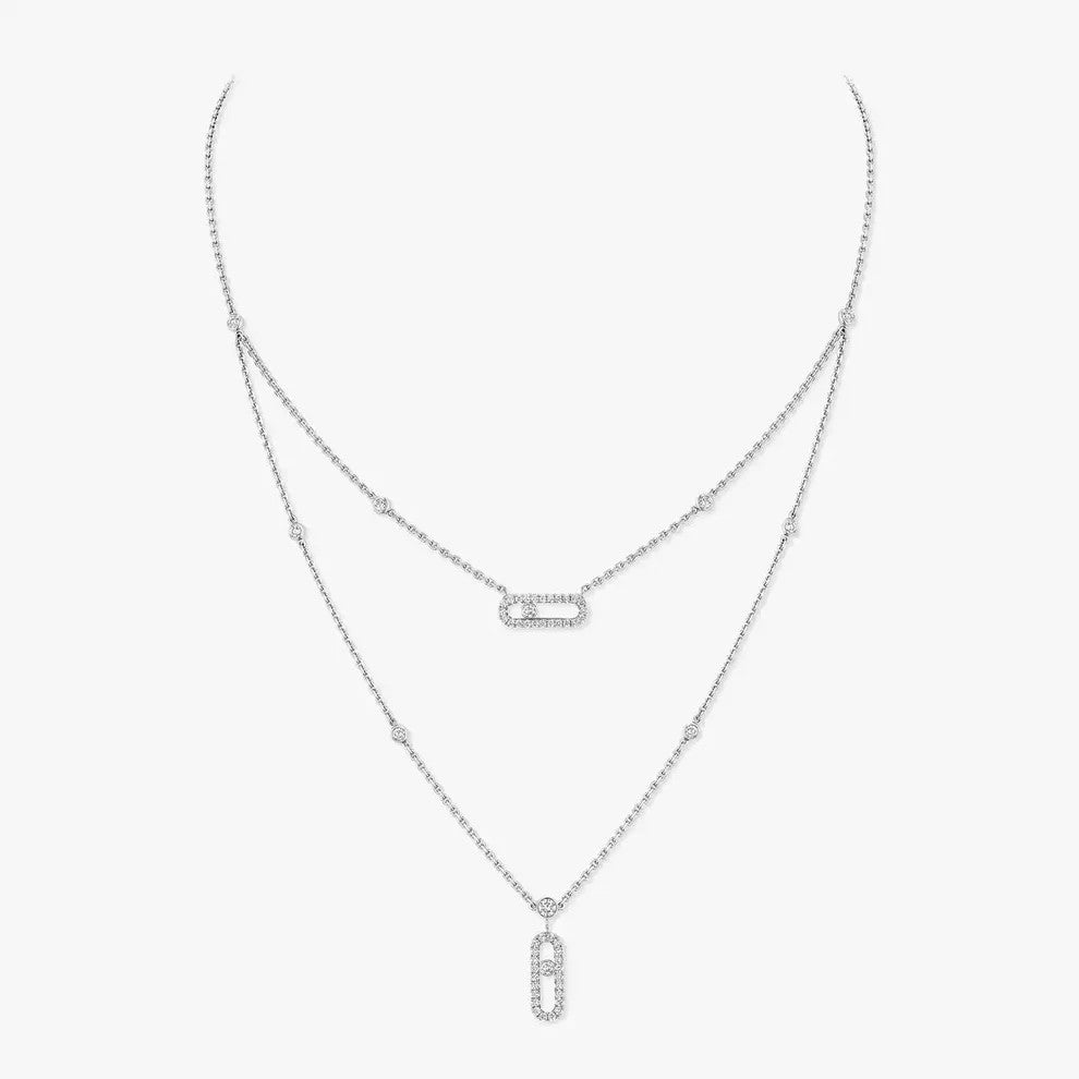 [AURORA]2 Rows Rose Gold Diamond Pave_ Necklace Move Uno