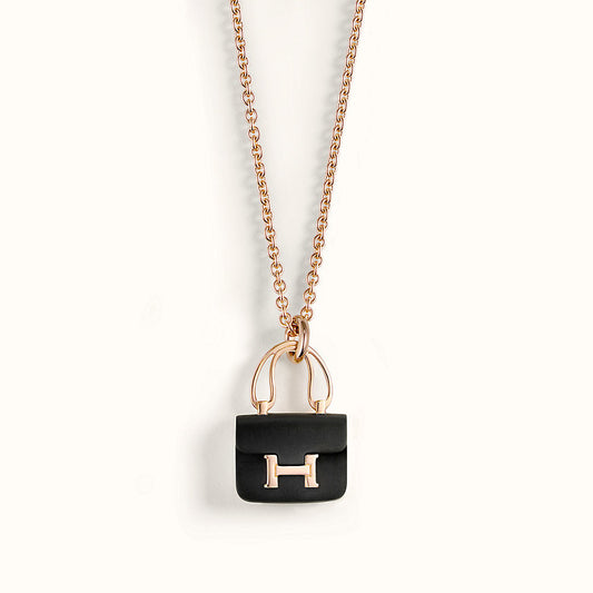 [Baslove]CONSTANCE BLACK PEDANT PINK GOLD NECKLACE