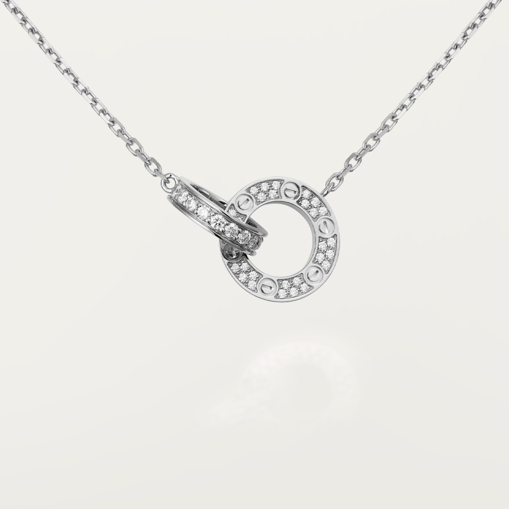 [Baslove]LOVE 7.6MM NECKLACE ROSE GOLD AND SILVER  FULL DIAMOND