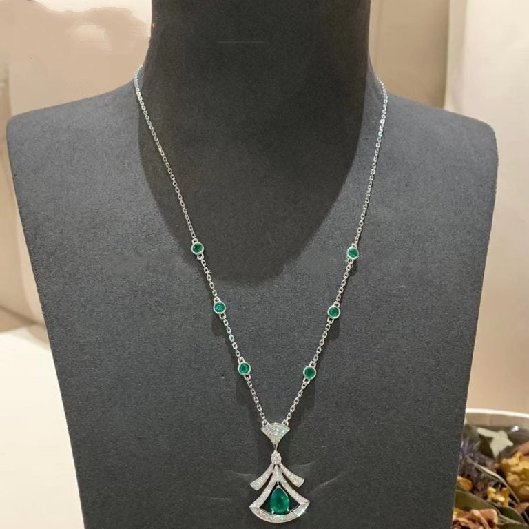 [Baslove]DREAM NECKLACE MALACHITE DIAMOND SILVER