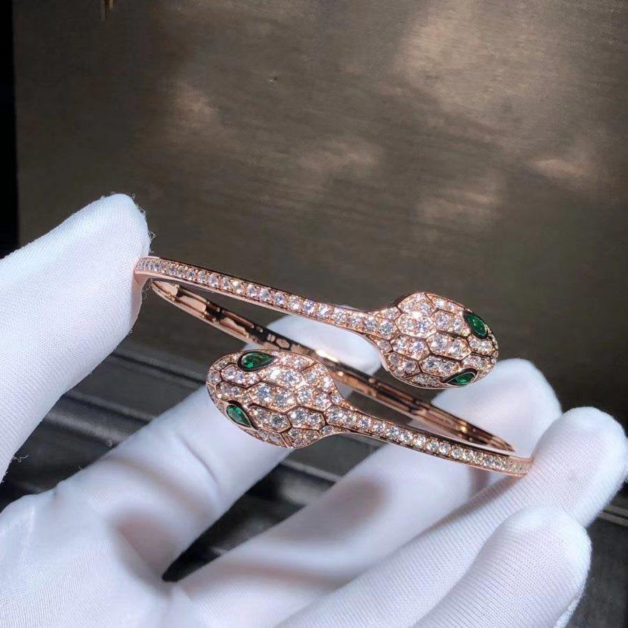 [Baslove]SERPENTI BRACELET PINK GOLD MALACHITE DIAMOND DOUBLE SNAKE