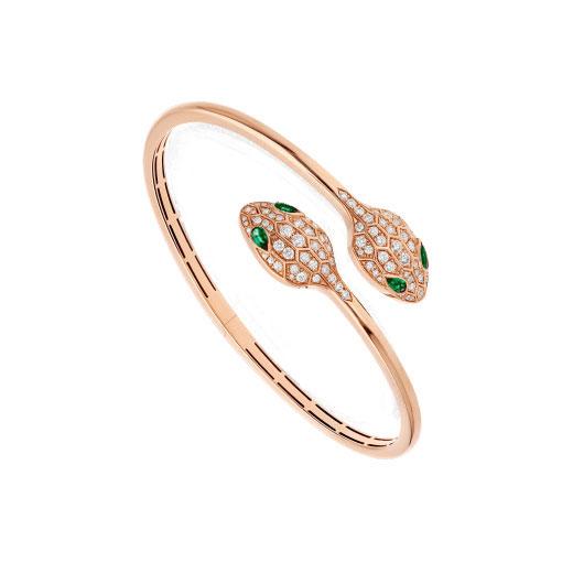 [Baslove]SERPENTI BRACELET PINK GOLD MALACHITE DIAMOND DOUBLE SNAKE