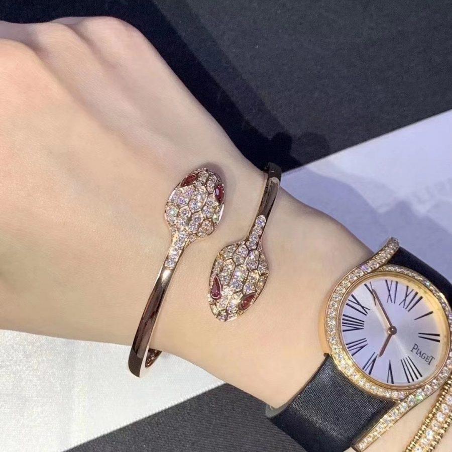 [Baslove]SERPENTI BRACELET PINK GOLD DIAMOND DOUBLE SNAKE