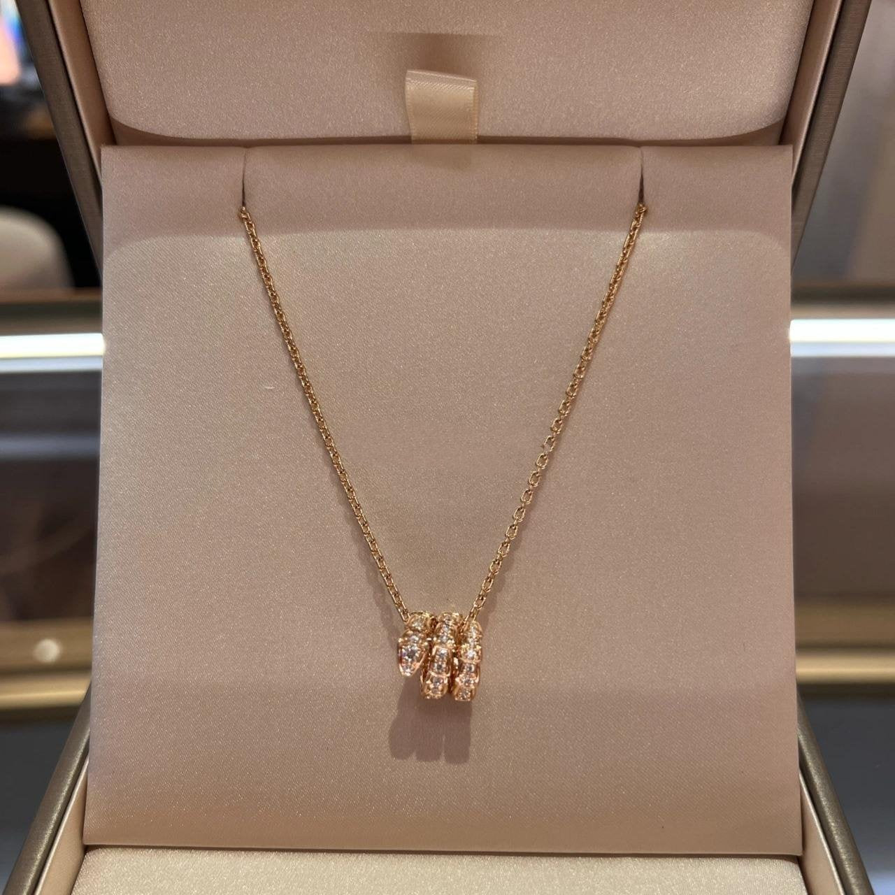 [Baslove]SERPENTI PINK GOLD NECKLACE DOUBLE RING DIAMOND