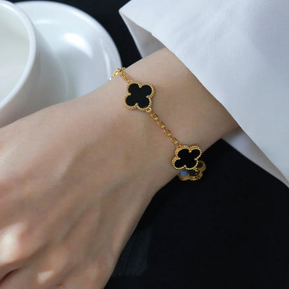 [baslovejewels]CLOVER  5 MOTIFS BLACK ONYX BRACELET