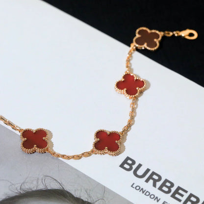 [AURORA]CLOVER 5 MOTIF RED CORNELIAN BRACELET COLLECTION
