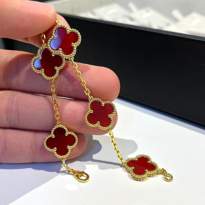 [Baslove]CLOVER 5 MOTIFS RED AGATE  BRACELET