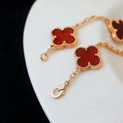 [Baslove]CLOVER 5 MOTIFS RED AGATE  BRACELET